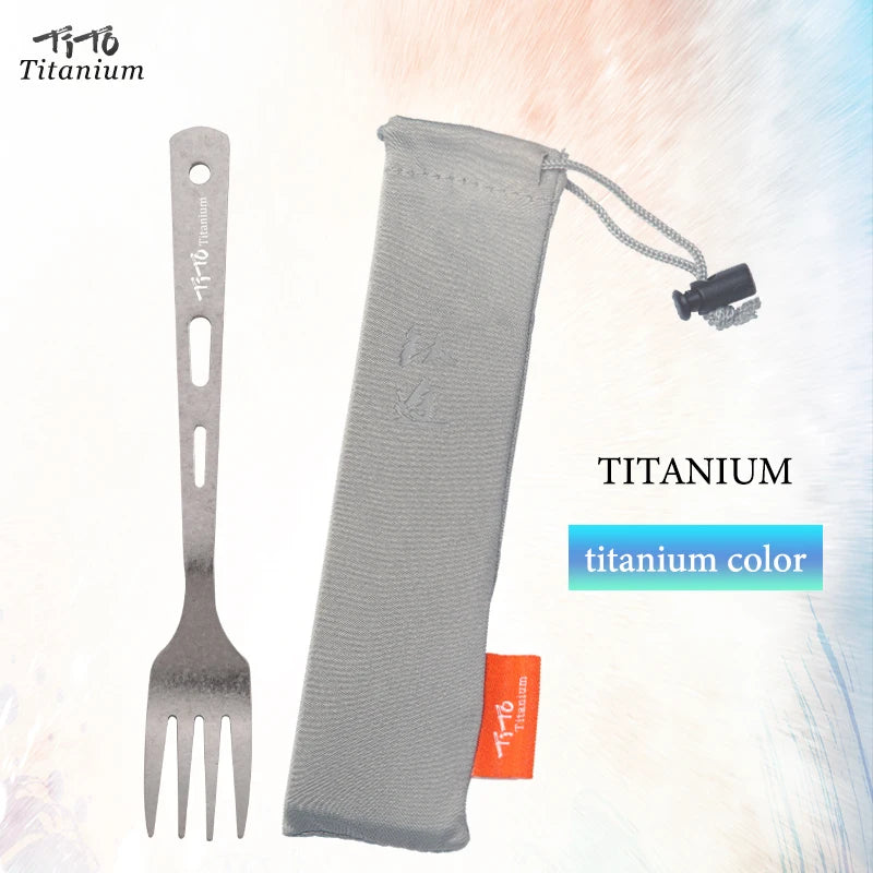 TiTo TiTanium Spork Spoon Tableware Combination Outdoor Camping Titanium Alloy Fork Collection Travel Knife Practical 3Pcs Set
