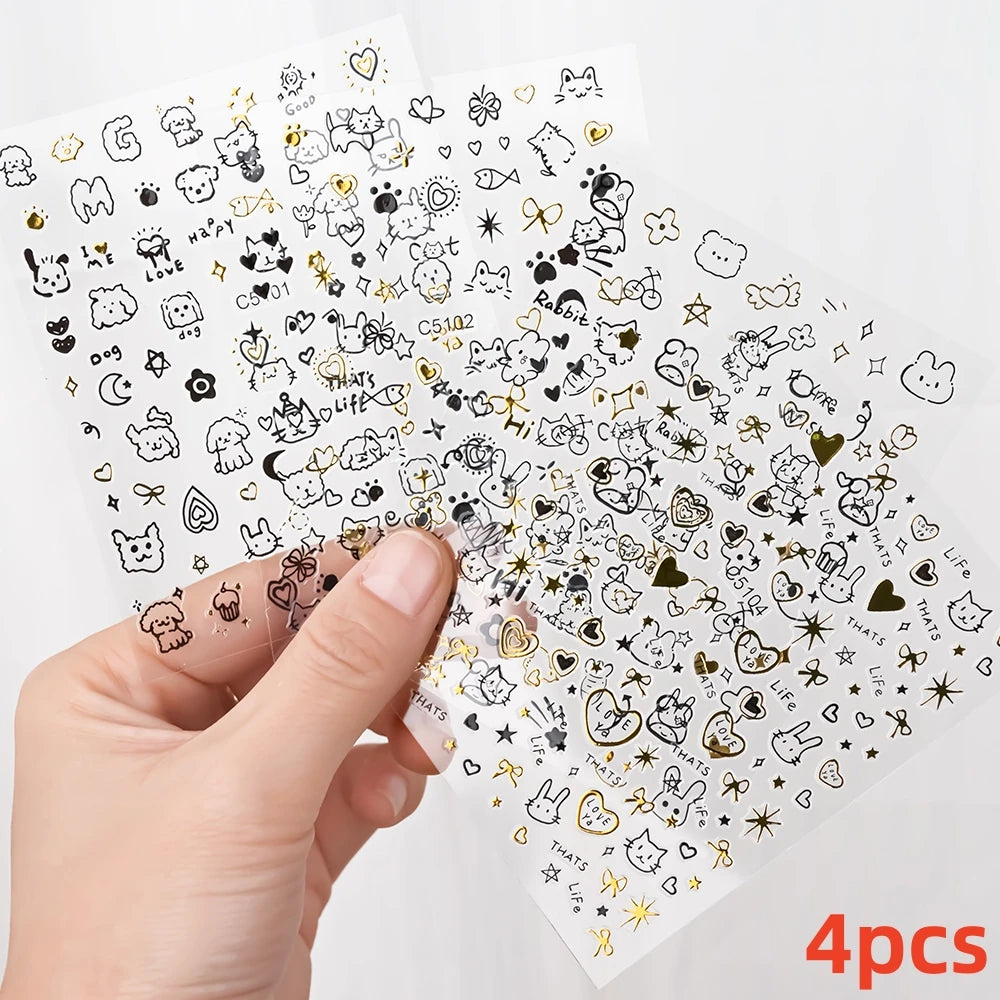 8Pcs Red Heart Nail Stickers 3D Bronzing Silver Gold Heart Shape Star & Moon Metal Totem Nail Slider Self-Adhesive DIY Nail Art*