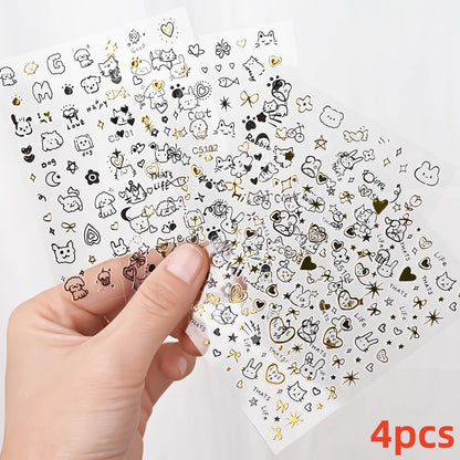 8Pcs Red Heart Nail Stickers 3D Bronzing Silver Gold Heart Shape Star & Moon Metal Totem Nail Slider Self-Adhesive DIY Nail Art*
