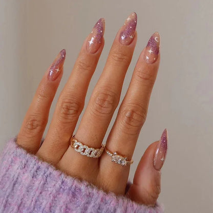 24pcs Black 3D Bow Almond Fake Nails Tips Pearl Love Sequin Design False Nails Art Removable Waterproof Artificial Press on Nail