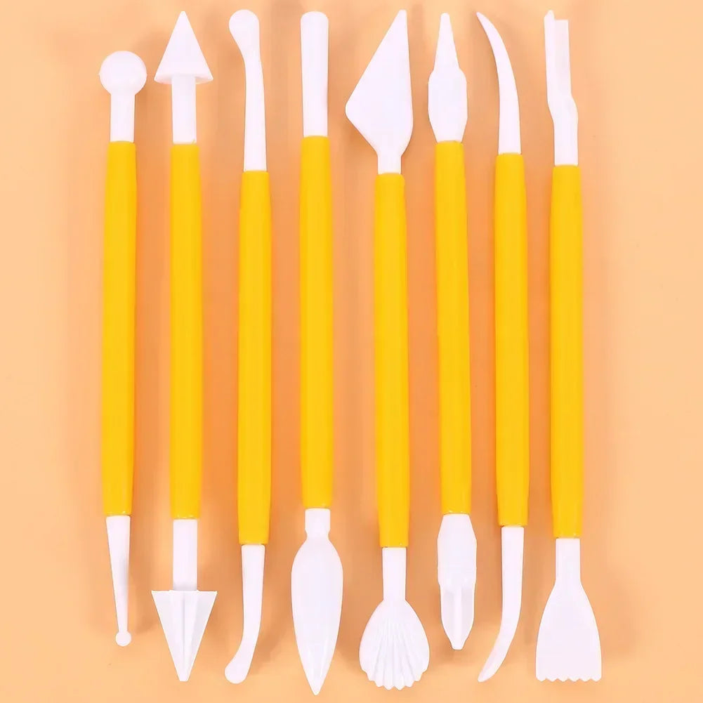 Cake Decorating 8Pcs Fondant Modelling Tools 16 Patterns Carving Flower Craft Clay Carving Pen Set Modeling Baking Accessories