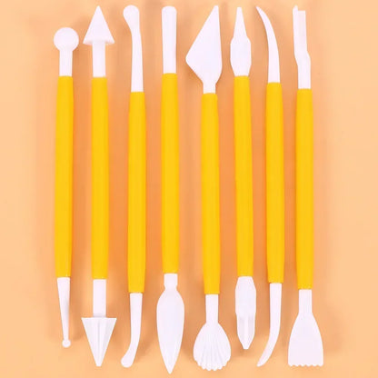 Cake Decorating 8Pcs Fondant Modelling Tools 16 Patterns Carving Flower Craft Clay Carving Pen Set Modeling Baking Accessories