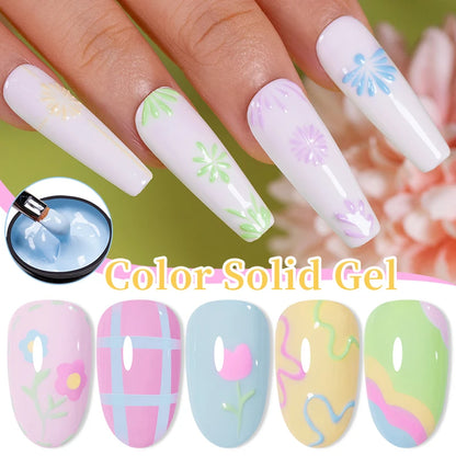 BOZLIN 5ML Color Solid Nail Gel Colorful Painting Nail Art Varnish Semi Permanent Solid Polish UV Nail Gel Top Coat Manicure