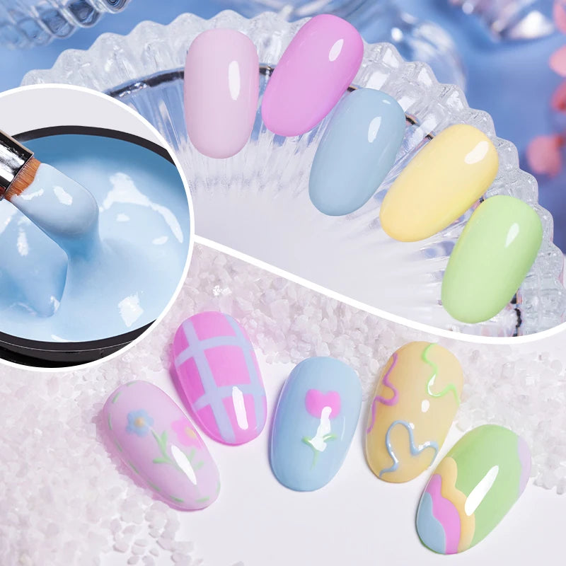 BOZLIN 5ML Color Solid Nail Gel Colorful Painting Nail Art Varnish Semi Permanent Solid Polish UV Nail Gel Top Coat Manicure