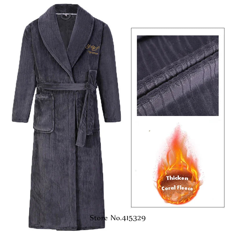 Big Size 3Xl 4Xl Kimono Robe Gown Winter New Men's Homewear Coral Fleece Bathrobe Shower Peignoirs Loose Thicken Nightwear