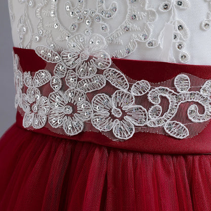 Teen Wedding Party Trumpet / Mermaid Long Dresses for Girl Red Christmas Formal Evening Gown Pageant Ceremony Children's Dress