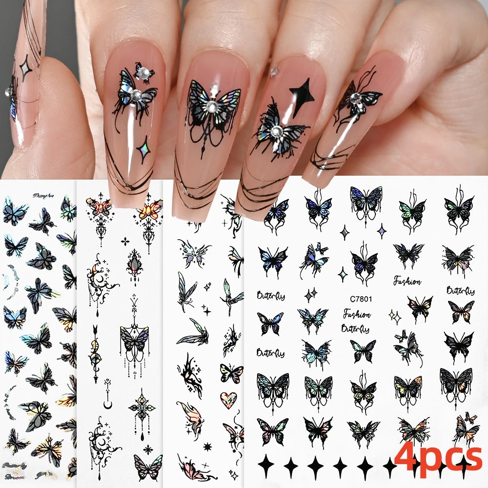 8Pcs Red Heart Nail Stickers 3D Bronzing Silver Gold Heart Shape Star & Moon Metal Totem Nail Slider Self-Adhesive DIY Nail Art*