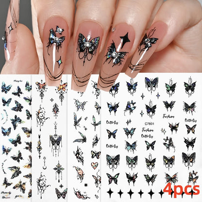 8Pcs Red Heart Nail Stickers 3D Bronzing Silver Gold Heart Shape Star & Moon Metal Totem Nail Slider Self-Adhesive DIY Nail Art*