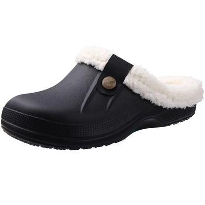 Comwarm Winter Fuzzy Colgs Slippers For Men Outdoor Waterproof Plush Lined Garden Shoes Comfort Non-slip Fur Fluffy House Slides