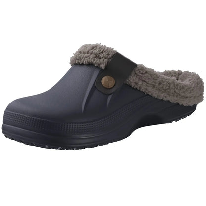 Comwarm Winter Fuzzy Colgs Slippers For Men Outdoor Waterproof Plush Lined Garden Shoes Comfort Non-slip Fur Fluffy House Slides