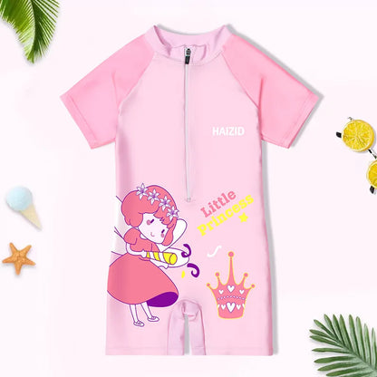 2-14Y Toddler Kids Child Girls Pink Princess Print One Piece Swimsuit Swim Surf Beach Wear Bathing Suit