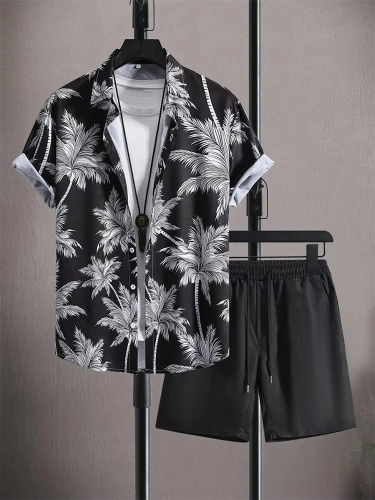 Summer Men's Short Sleeve Shirt And Beach Shorts Set Ethnic Print Outdoor Street Men's Fashion Shorts Men's Short Sleeve Shirt