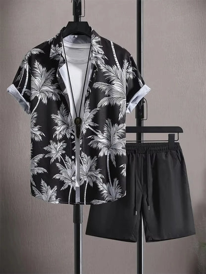 Summer Men's Short Sleeve Shirt And Beach Shorts Set Ethnic Print Outdoor Street Men's Fashion Shorts Men's Short Sleeve Shirt