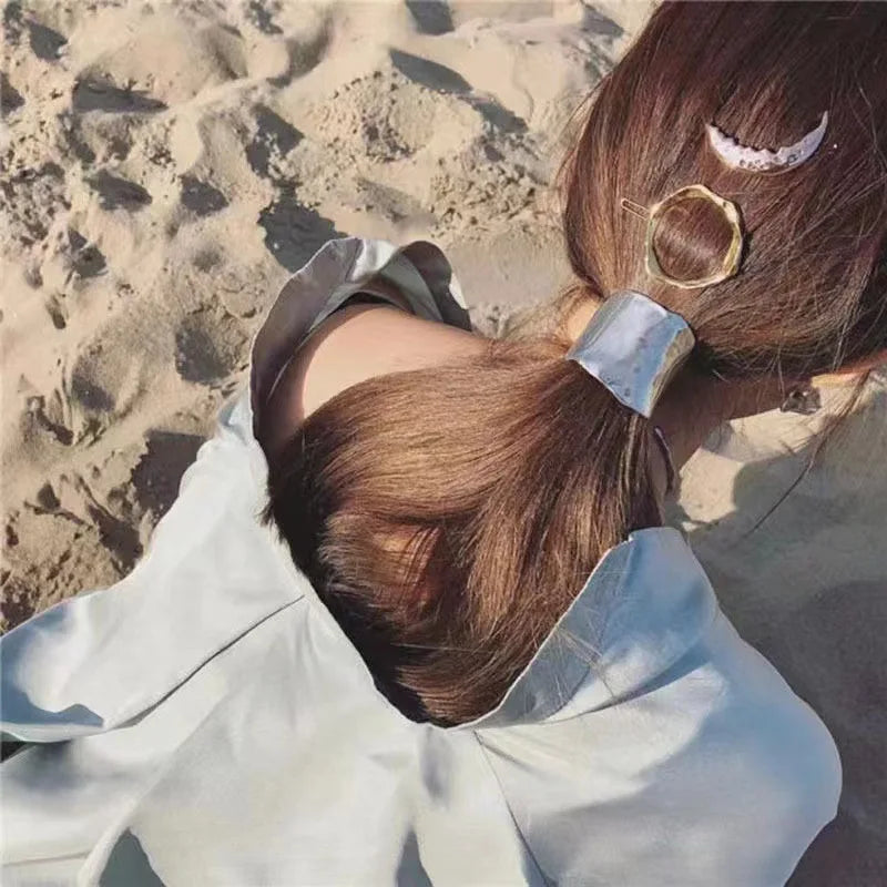 Bohemia Style Ponytail Buckle Simple Metal Copper Cast Concave and Convex Craft Hair Buckle Retro Clip Hair Fork Hair Style Clip
