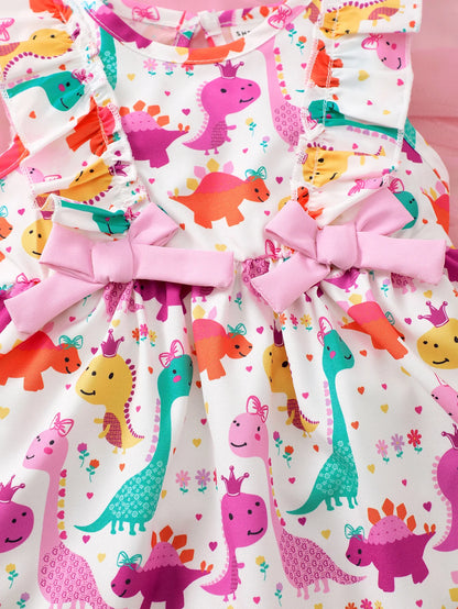 Fashion Cartoon Little Dinosaur Sleeveless Dress Suitable for Baby Girl 6 Months to 3 Years Toddler Girl Summer Cool Dresses