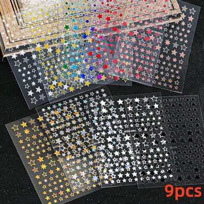 8Pcs Red Heart Nail Stickers 3D Bronzing Silver Gold Heart Shape Star & Moon Metal Totem Nail Slider Self-Adhesive DIY Nail Art*