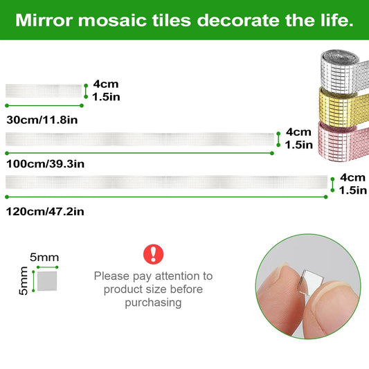 Leeseph Self Adhesive Mosaic Tiles,  5x5mm Disco Tiles, Square Mirror Mosaic Tiles for Interior Decoration, DIY Art Collage