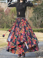 Kalenmos 2021 New Cotton and Linen Woman Medieval Skirt Fashion Flower Print Retro Eid Style Irregular Hem Pleated Skirt