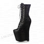 ZHIMA Women Calf Boots Platform Wedges Side Zip Up 20CM High Heels Faux Leather Boots Ladie Shoes Woman Big Size 41 43 45 47