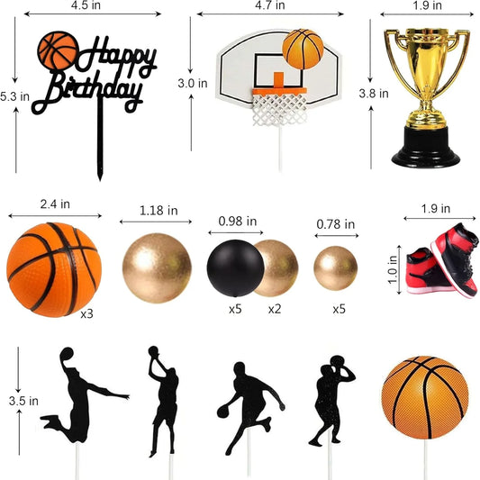 25 PCS Basketball Cake Toppers Black Gold Balls Cake Decorations Basketball Sports Theme Cake Decoration for Boy Birthday Party