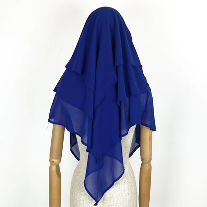 2024 Summer Three-layer Chiffon Hijab Solid Color Khimar Adjustable Women's Gauze Ethnic Shawl Breathable and Comfortable Hijab