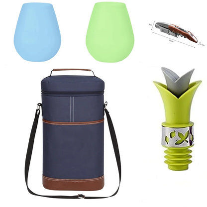 Soft Cooler Wine Bottle Insulated Bag for Wine Thermal 2 Drink Bottle 750ml Beer Outdoor Bag for Travel Carrier Tote Wine Glass