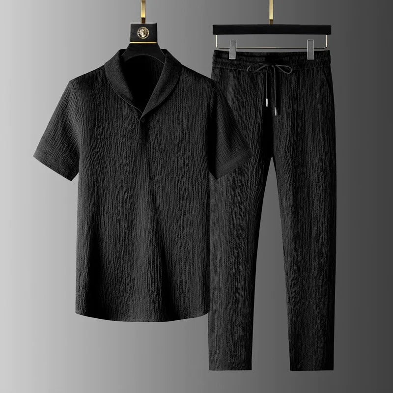 Loose Large Size Casual Summer Cool Sport ort Sve T-irt Long Pants Two Piece Set Trendy Brand Breathable Thin Model