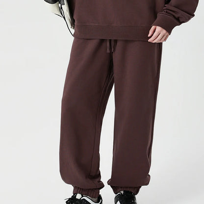 330g Mens 100% Cotton Spring Casual Long Pant French Terry Plain Brown Jogger Sports Trousers Male Flat Unlined Pocket Sweatpant