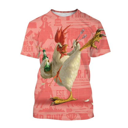2024 Fashion Graphic Chicken 3D Printing Men's T-shirt Funny Anime Chicken Unisex Casual Short Sleeve tees tops