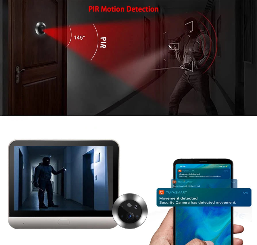 4.3 Inch WiFi Peephole Tuya Smart 1080P WiFi Peephole Video Camera Home Security Night Vision Video Doorbell