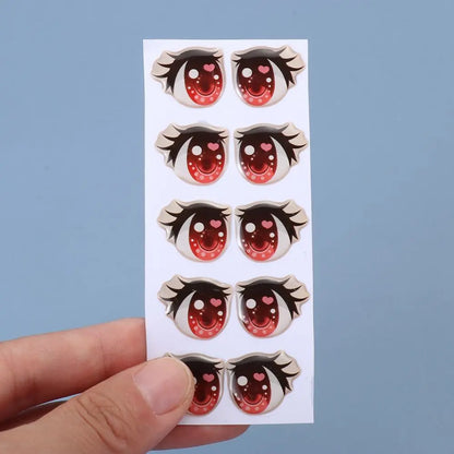 10Pairs Long Eyelashes Cute Love Cartoon Eyes Stickers Anime Figurine Doll Face Organ Paster Clay Decals DIY Doll Accessories
