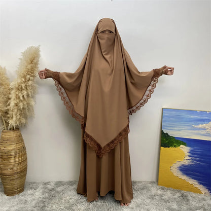 Hijab Dress Kimono Islamic Abayas For Women 2 Sets Muslim Women's clothing Kimono Islamic Scarf Dress Dubai Ramdan Khimar Kaftan