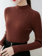 Women Ribbed Knitted Sweaters Korea Autumn Winter Pullover Mock Neck Long Sleeve Slim Sweater Woman Solid Casual Knitwear Tops