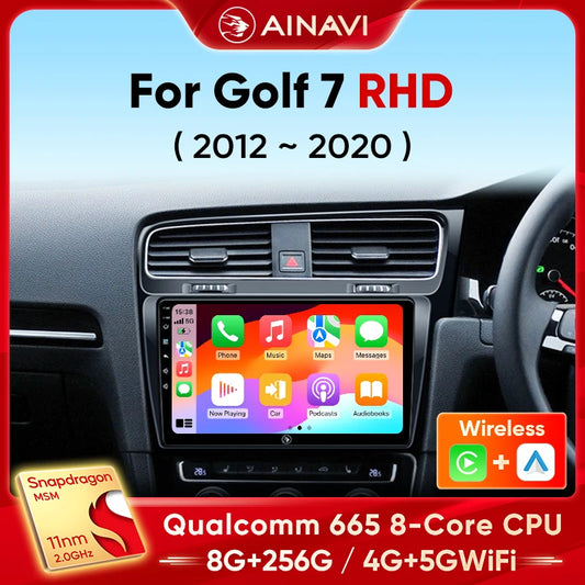 Ainavi Car Radio For Volkswagen VW Golf 7 MK7 RHD 2012 2013 2015 2017 2019 2021 Carplay Android Auto Car Multimedia Player 2 Din