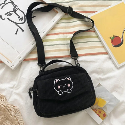 Cute Girl Canvas Bag Ins Small Crossbody Bag Female Student Solid Colour Simple Adjustable Strap Shoulder Bag Daily Women'S Bag