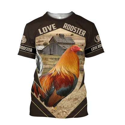 Rooster Fight Pattern T Shirt For Men Funny Chicken 3D Printed Tees Summer Casual Short Sleeve Round Neck Tops Unisex T-Shirts