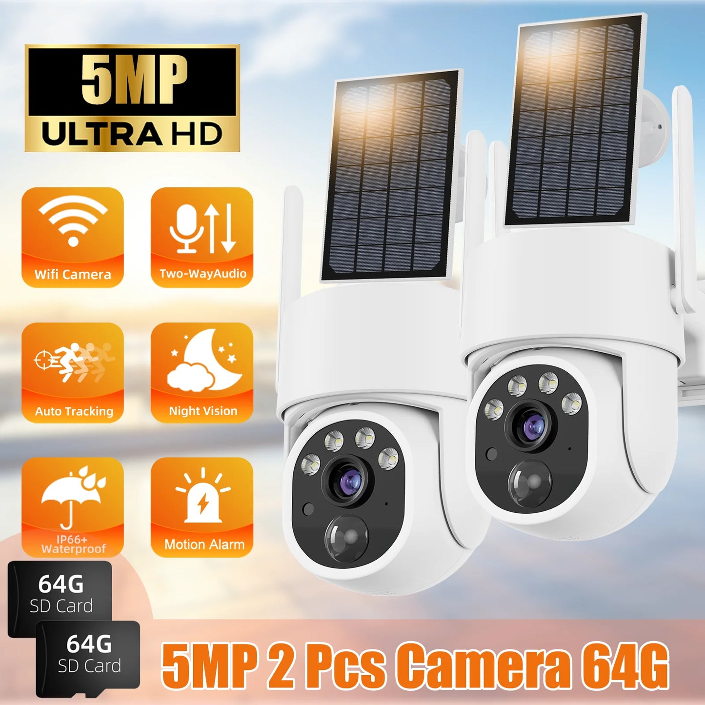 5MP PTZ Solar Power IP WiFi Camera Outdoor IP66 Waterproof 5X Zoom 8000mAh Built-in Battery Surveillance Cam PIR Human Detection