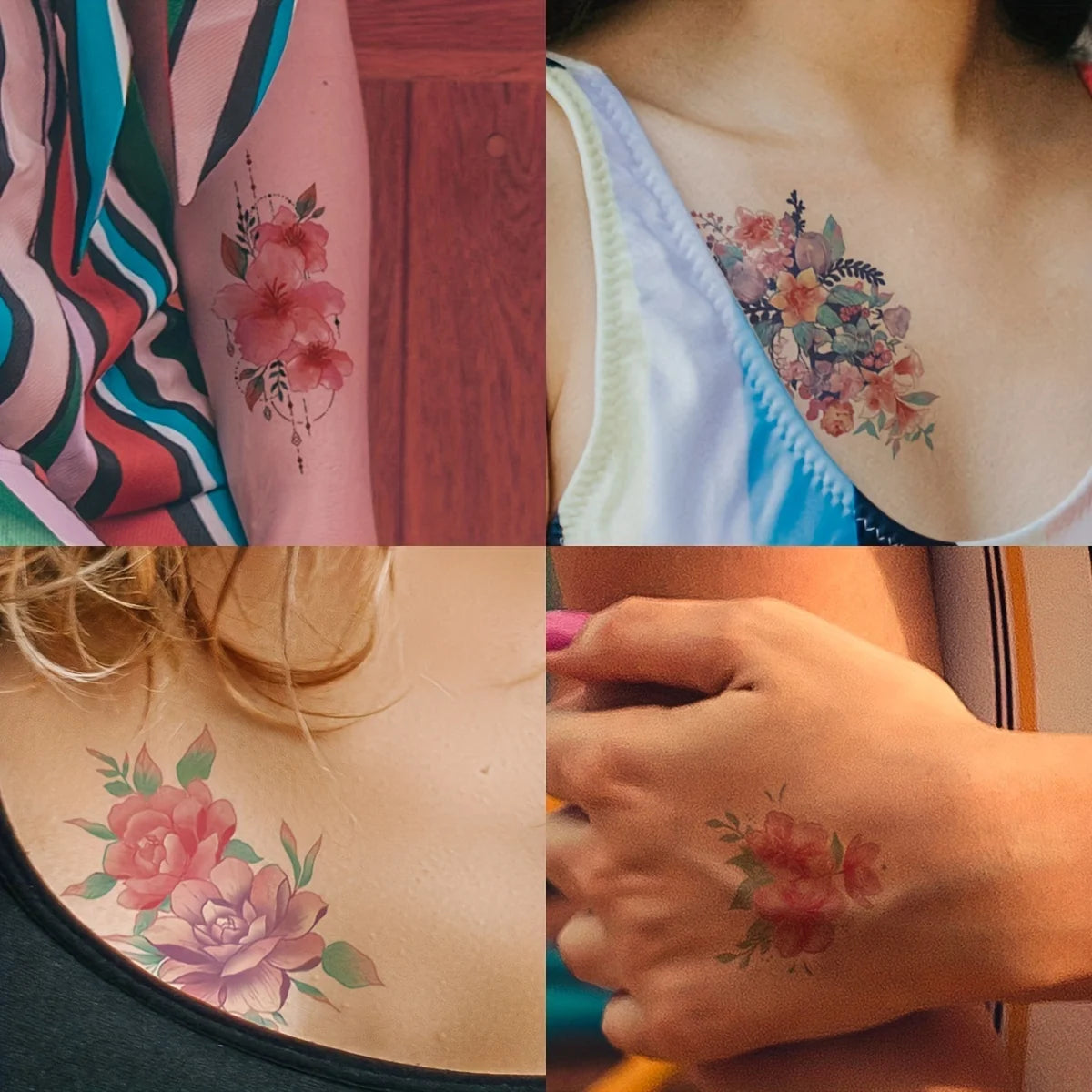 30pcs/lot Watercolor Floral Temporary Tattoo Stickers for Women Girls Small Fake Flower Tattoo Waterproof Hands Wrist Chest Arm