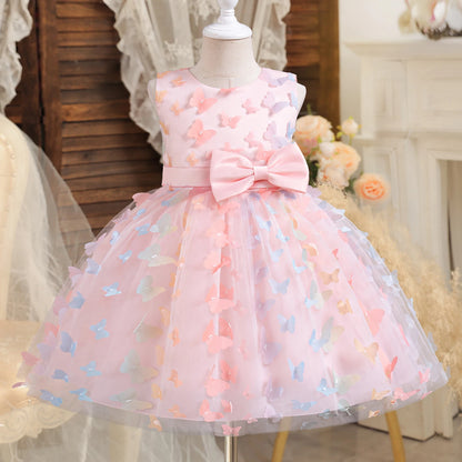 Flower Girl Pink Dress for Wedding Backless Elegant Kids Birthday Party Gala Dresses Puff Sleeve Children Communion Costume 3-8Y