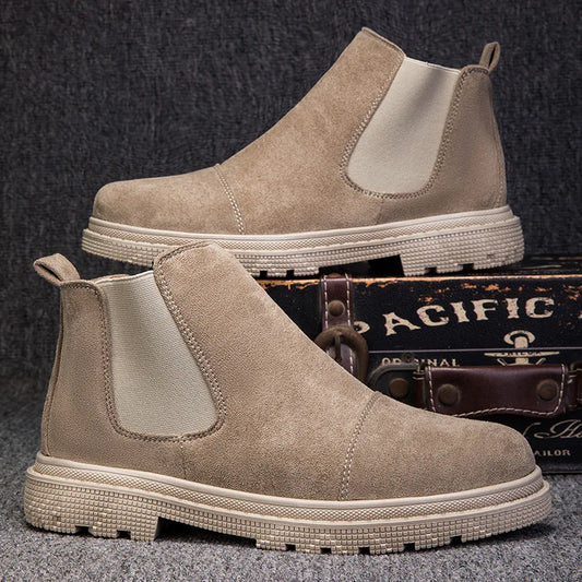 Classic Fashion Khaki Men's Ankle Boots Comfortable Platform Work Boots Men Slip-on High-top Shoes Casual Men Botas Para Hombre