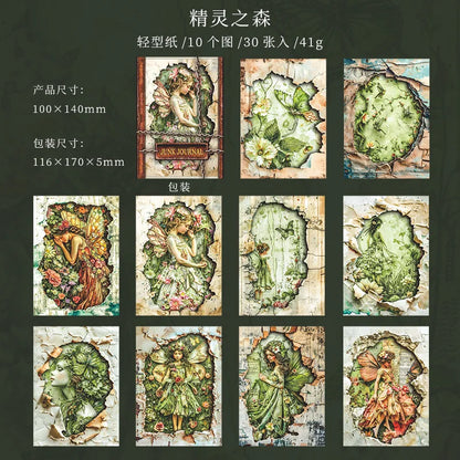 Mr. Paper, 6 Styles, 30 Sheets Each, with Torn Style Material Paper, Retro Art DIY Handmade Decorative Card Paper