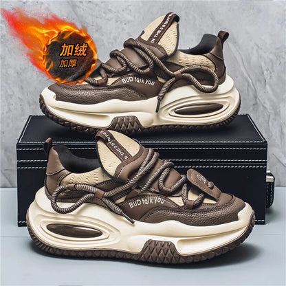 Fashion Platform Sneakers Men British Style Winter Walking Shoes For Men Street Style Chunky Vulcanized Shoes Sneakers Male 2024