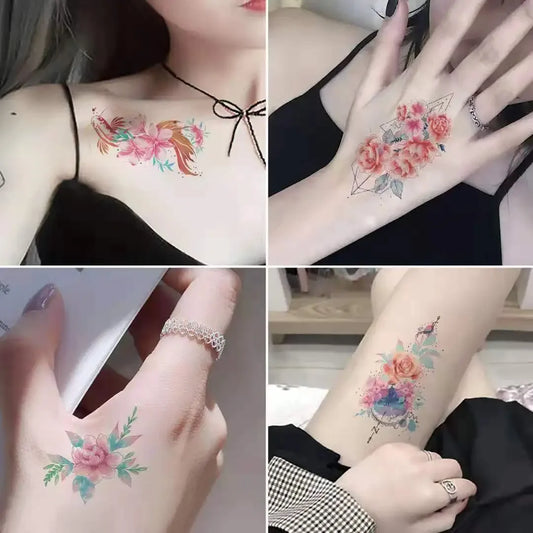 30pcs/lot Watercolor Floral Temporary Tattoo Stickers for Women Girls Small Fake Flower Tattoo Waterproof Hands Wrist Chest Arm