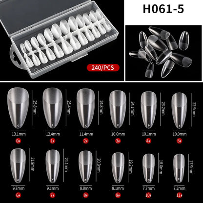 240pcs Semi-frosted Matte Fake Nails Long Coffin Stiletto Artificial False Nails Tips Clear Fake Nail Art Tips For Extension