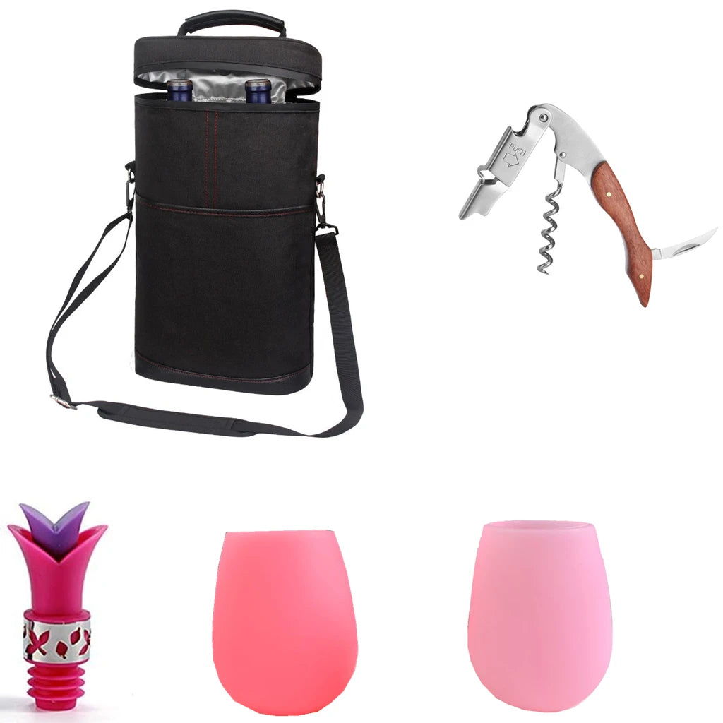 Soft Cooler Wine Bottle Insulated Bag for Wine Thermal 2 Drink Bottle 750ml Beer Outdoor Bag for Travel Carrier Tote Wine Glass