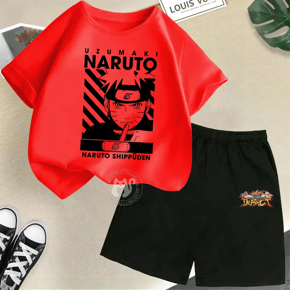 Summer Boys & Girls 100% Cotton T-shirt + Shorts Cartoon Naruto Creative Fashion street casual comfortable kids wear