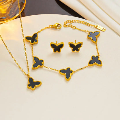 1/2/3Pcs 18K Gold Plated Stainless Steel Butterfly Bracelet for Women, Elegant Butterfly Hand Decor Necklace Bracelet Jewelry