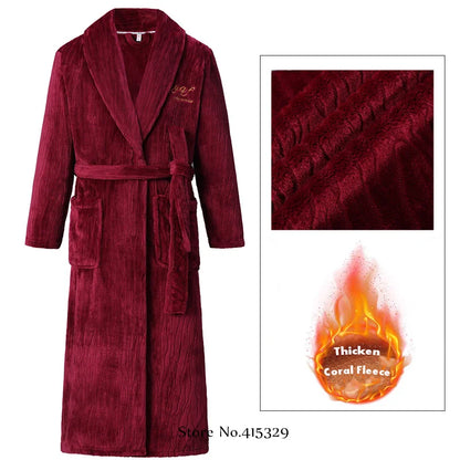 Big Size 3Xl 4Xl Kimono Robe Gown Winter New Men's Homewear Coral Fleece Bathrobe Shower Peignoirs Loose Thicken Nightwear