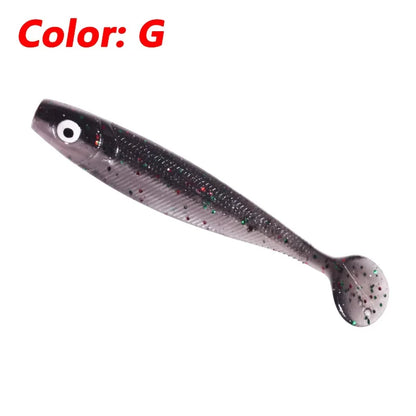 10 Pcs Fishing Double Colors Silicone 3D Eyes Soft Lure 6.8cm 2g T-tail Jig Wobblers Tackle Artificial Sequin Bait for Bass