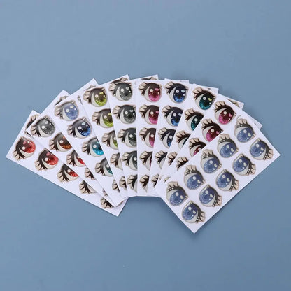 10Pairs Long Eyelashes Cute Love Cartoon Eyes Stickers Anime Figurine Doll Face Organ Paster Clay Decals DIY Doll Accessories